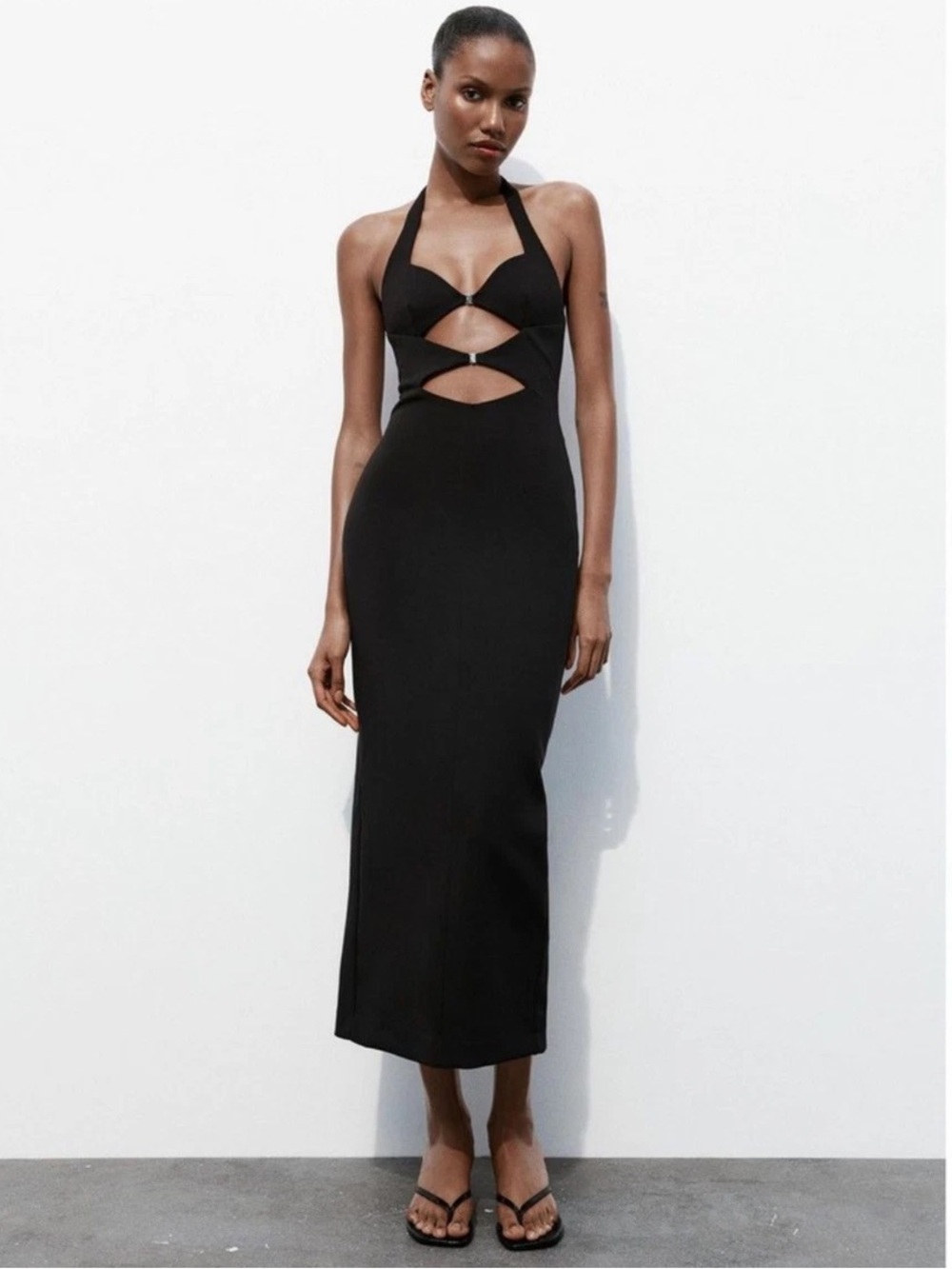 Zara Black Halter Cutout Buckled Dress